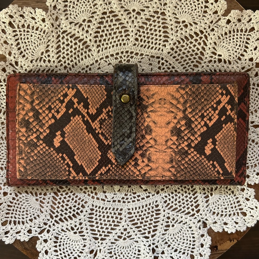 Madewell Embossed Leather Wallet in Multi Rust Snakeskin Print